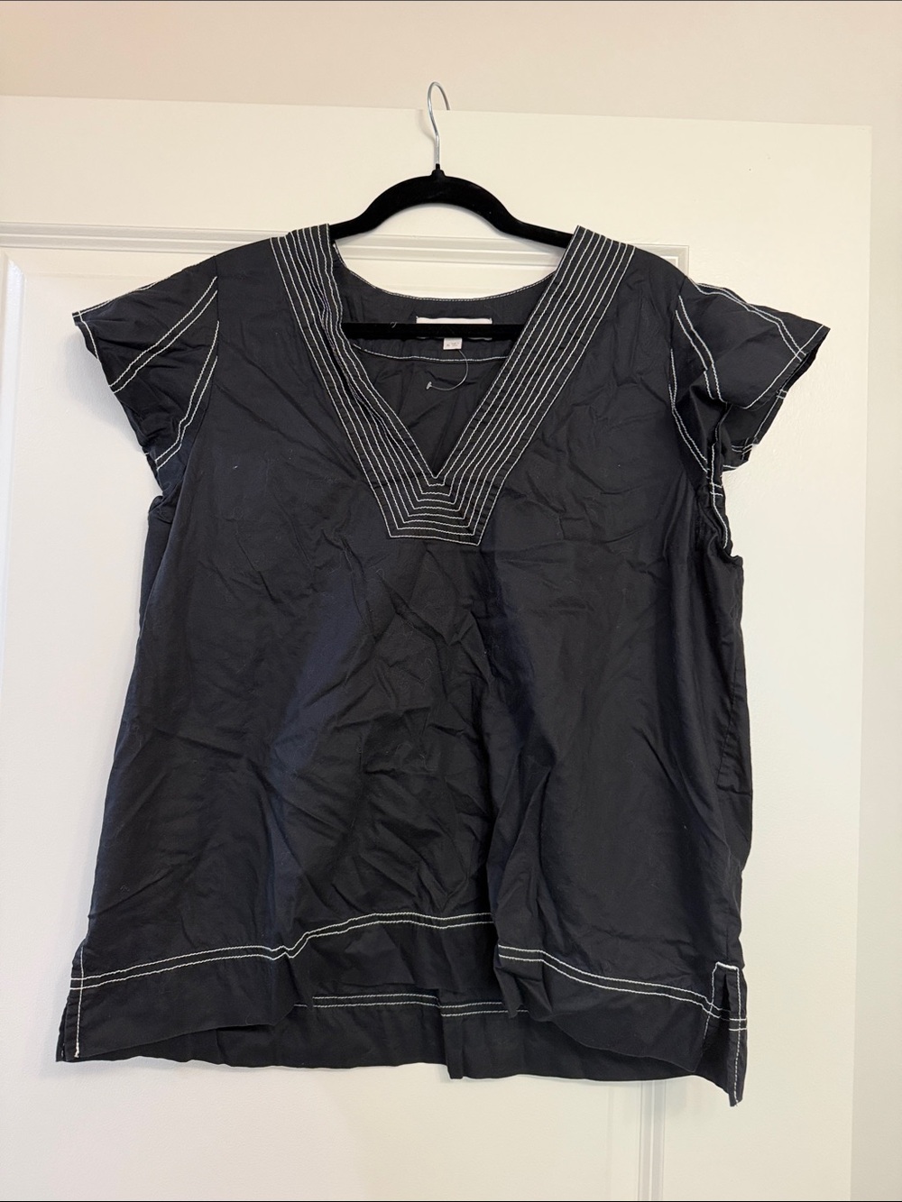 LOFT Black V-Neck Tunic with White Contrast Stitching